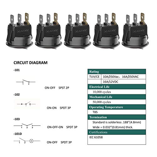 BUYGOO Interruptores para Coche 10pcs LED Interruptor Coche Rocker Interruptor 12 V 20 A On/Off Auto Boton Interruptor Rocker Switch