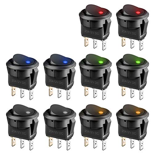 BUYGOO Interruptores para Coche 10pcs LED Interruptor Coche Rocker Interruptor 12 V 20 A On/Off Auto Boton Interruptor Rocker Switch