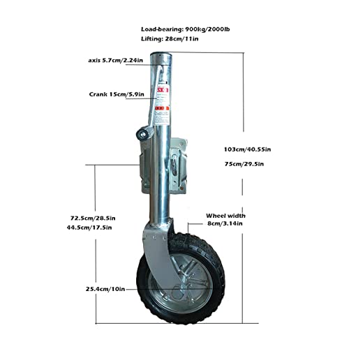 BXYXJ Rueda de Remolque 34 Cm, Robusto Soporte Giratorio, Rueda Jockey Remolque de Carga Pesada 900 Kg de Capacidad, Desplazamiento Vertical 28 Cm (Size : 10in wheel/2000lb)