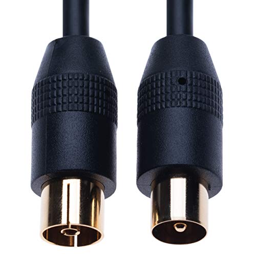 Cable Coaxial RF Cable Aéreo de TV 2m Coaxial Coax Enchufe Masculino a Femenino Toma de Antena Extensión Compatible con ONO Euskaltel R Telecable, DVD, VCR | Conector M-F Dorado | Negro