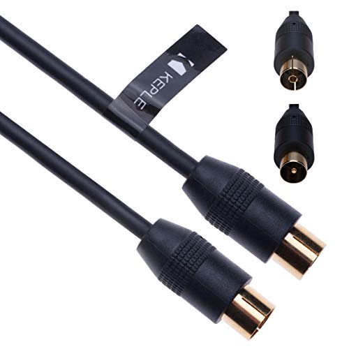 Cable Coaxial RF Cable Aéreo de TV 2m Coaxial Coax Enchufe Masculino a Femenino Toma de Antena Extensión Compatible con ONO Euskaltel R Telecable, DVD, VCR | Conector M-F Dorado | Negro