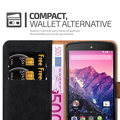 Cadorabo Funda Libro para LG Nexus 5 en Negro Grafito - Cubierta Proteccíon con Cierre Magnético, Tarjetero y Función de Suporte - Etui Case Cover Carcasa