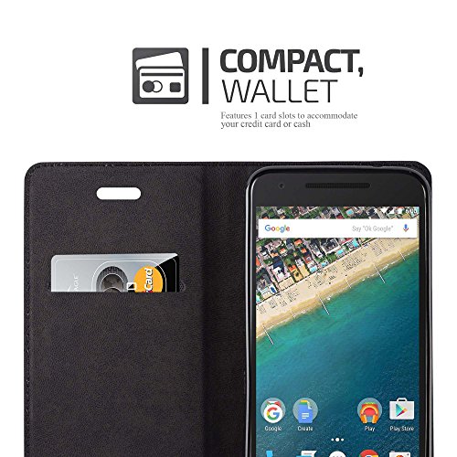 Cadorabo Funda Libro para LG Nexus 5X en Negro Antracita - Cubierta Proteccíon con Cierre Magnético, Tarjetero y Función de Suporte - Etui Case Cover Carcasa