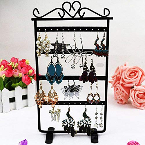 CAILI Joyeria Soporte Puesto de Exhibicion,Soporte de Metal para Joyas Soporte，Soporte de Exhibición de Joyería Creativa para Pendientes, Collares, Pulseras y Otras Joyas(2PCS, Blanco + Negro)