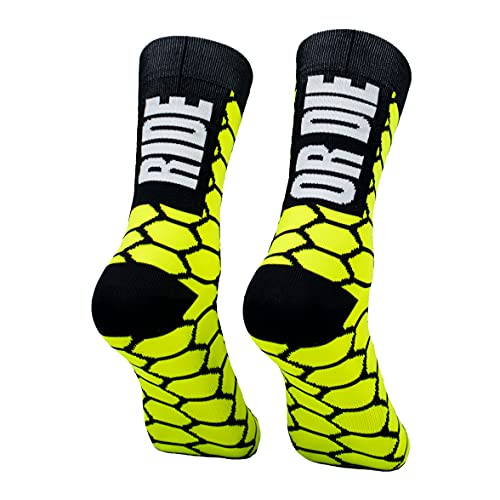 Calcetines compresivos de Ciclismo con Refuerzo en prepuntera. Edición Limitada. (Ride OR Die Amarillo, 46-48)