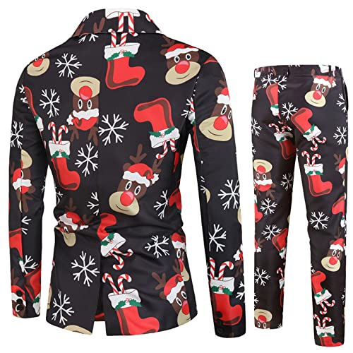 Calcetines de Navidad de los hombres traje de dos piezas traje casual botón moda manga larga solapa chaqueta pantalones traje de dos piezas, Negro, M
