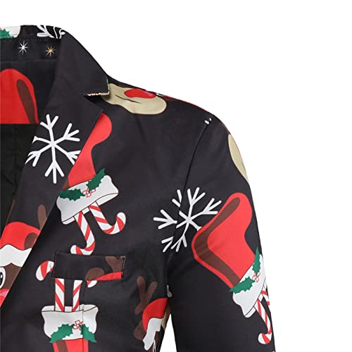 Calcetines de Navidad de los hombres traje de dos piezas traje casual botón moda manga larga solapa chaqueta pantalones traje de dos piezas, Negro, M