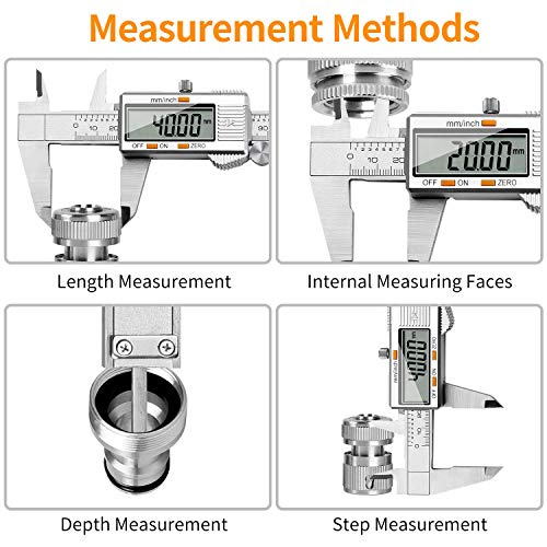 Calibre Digital 150mm, Pie de Rey Acero Inoxidable Calibrador Digital Electrónico, Gran Pantalla LCD Precisión Viene con un par de guantes y una regla de meta, 0.01mm/Inch Medición