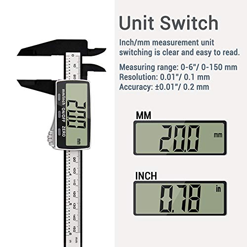 Calibre Digital,Vodlbov 150mm Pie de Rey Digital Calibrador Digital Profesional Electrónico Vernier Caliper,Gran pantalla LCD,Alta Precisión Micrómetro,Medida de Diámetro Interior,Exterior,Profundidad