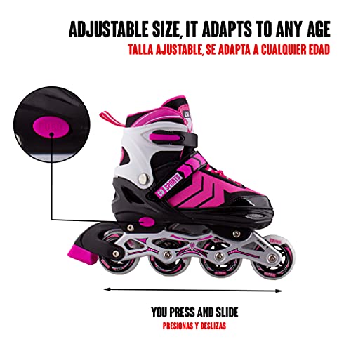 Calma Dragon Patines en Linea, Tamaño Ajustables, Profesionales para Adultos y Niños, Protección incluida de Regalo, 4 Ruedas, Skates, ABEC-7,Forro Interior, Rollers para Mujer y Hombre (Rosa, M)