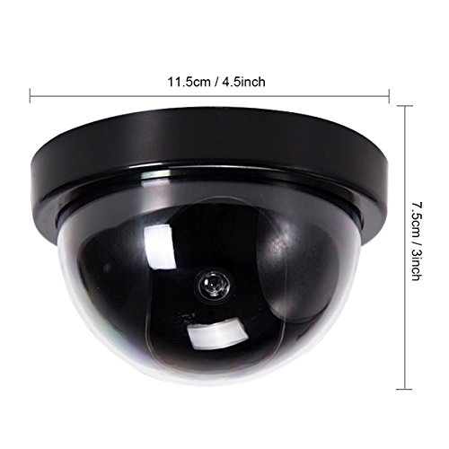 Cámaras de Simulada, SeeKool Falsa Dummy Cúpula Cámara Simuladas para Seguridad Interior Exterior con LED Luz Roja Intermitente, Vigilancia Cámara Simulada CCTV, con Pegatina, Negro