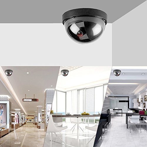 Cámaras de Simulada, SeeKool Falsa Dummy Cúpula Cámara Simuladas para Seguridad Interior Exterior con LED Luz Roja Intermitente, Vigilancia Cámara Simulada CCTV, con Pegatina, Negro