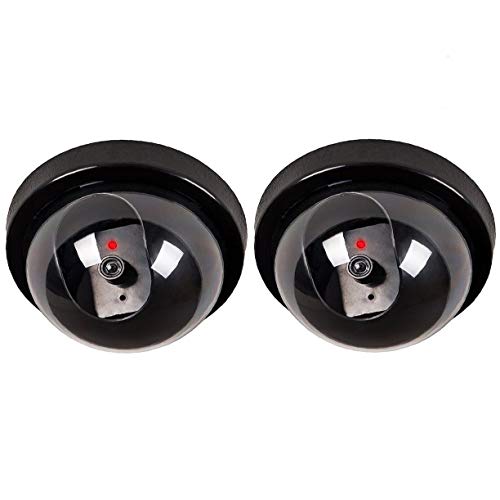 Cámaras de Simulada, SeeKool Falsa Dummy Cúpula Cámara Simuladas para Seguridad Interior Exterior con LED Luz Roja Intermitente, Vigilancia Cámara Simulada CCTV, con Pegatina, Negro