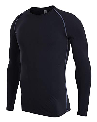 Camiseta De Compresiòn Camiseta Térmica Interior Hombre Manga Larga para Running Fitness Entrenamiento Negro L