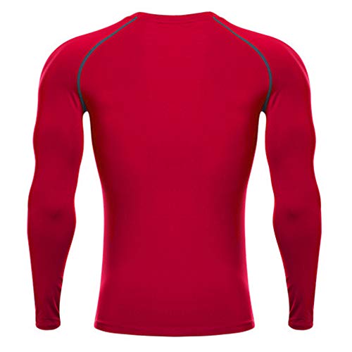 Camiseta De Compresiòn Camiseta Térmica Interior Hombre Manga Larga para Running Fitness Entrenamiento Rojo 2XL