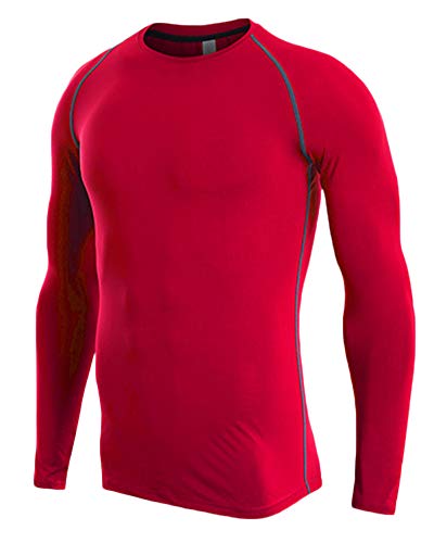 Camiseta De Compresiòn Camiseta Térmica Interior Hombre Manga Larga para Running Fitness Entrenamiento Rojo 2XL