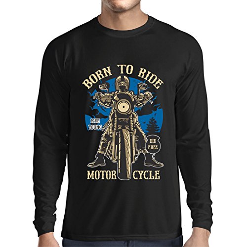 Camiseta de Manga Larga para Hombre Live Young - Die Free - Nacido para Montar en Moto, Ideas de Regalos para Ciclistas, Lemas inspiradores (X-Large Negro Multicolor)