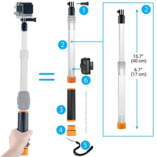 CamKix Flotante Telescopico Palo y corcho de agarre en uno Compatible con Gopro Hero 8 Black, Hero 7, 6, 5, Black, Session, Hero 4, Session, Black, Silver, Hero+ LCD, 3+, 3, 2, 1 - Extensible desde 6.7" a 15.7" - Con Cuna para WiFi - A prueba de agua