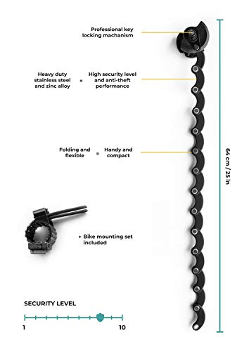 Candado de Bicicleta LOCKO, Candado de Bici, Plegable, Resistente Candado, de Acero Inoxidable, para Bicicletas, Candado Antirobo, con 3 llaves y Soporte Incluido