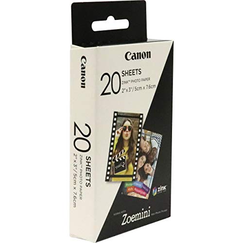 Canon Zoemini Zink - Hojas de Papel Fotográfico (20 Hojas, Compatible con Canon Zoemini), Blanco