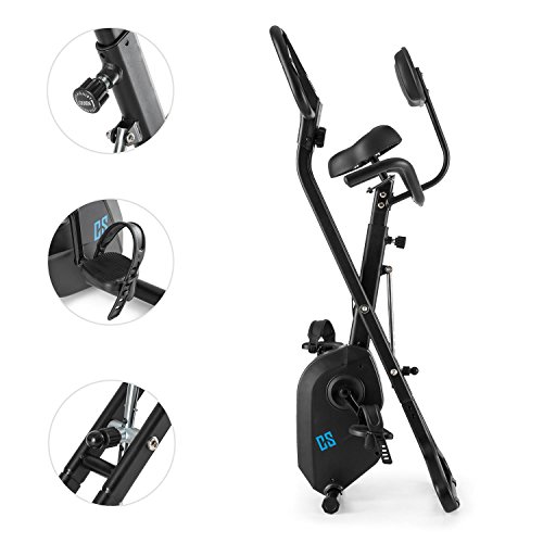 Capital Sports Azura - Bicicletas estaticas, Bicicleta estatica con pulsómetro en Manillar, Bici estatica Plegable, Rotor de 4 kg, 7 Niveles de Altura, hasta 120 kg, 8 Niveles Resistencia, Negro