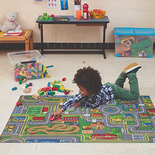 Carpet Studio Alfombra Carretera 140x200cm, Alfombra Infantil para Dormitorio & Cuarto de Jugar, Lavable a Máquina, Fácil de Limpiar, Anti-Deslizante - Playcity