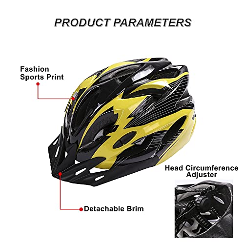 Casco de Bicicleta, Casco de Bicicleta de Montaña Casco de Bicicleta para Adultos Ajustable con Visera Extraíble para Bicicleta MTB City Specialized Casco de Bicicleta para Hombres y Mujeres Amarillo