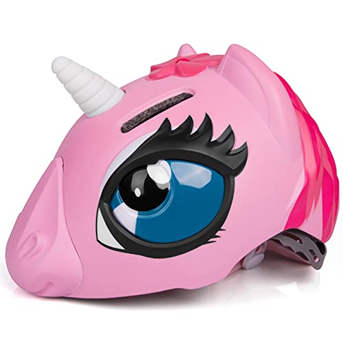 Casco de bicicleta infantil con diseño de unicornio, de seguridad ajustable, para niños de 3 a 8 años, para niños y niñas, con certificado CE (49 a 55 cm), color rosa