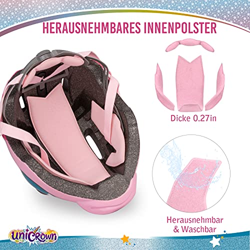 Casco de bicicleta infantil con diseño de unicornio, de seguridad ajustable, para niños de 3 a 8 años, para niños y niñas, con certificado CE (49 a 55 cm), color rosa