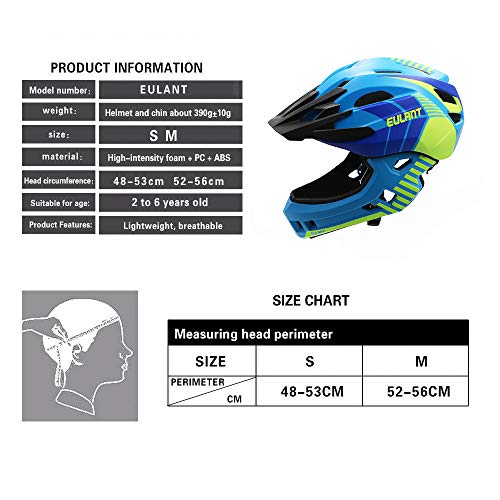 Casco de Bicicleta Niños Ligero Casco Integral con Protector de Barbilla Desmontable Visera Desmontable Casco de Descenso Niños para Patines Scooter Equilibrio Bicicleta Azul/M