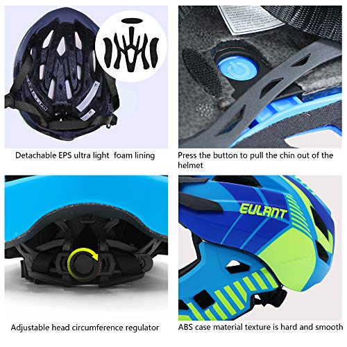 Casco de Bicicleta Niños Ligero Casco Integral con Protector de Barbilla Desmontable Visera Desmontable Casco de Descenso Niños para Patines Scooter Equilibrio Bicicleta Azul/M