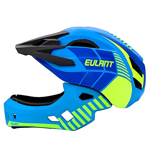 Casco de Bicicleta Niños Ligero Casco Integral con Protector de Barbilla Desmontable Visera Desmontable Casco de Descenso Niños para Patines Scooter Equilibrio Bicicleta Azul/M