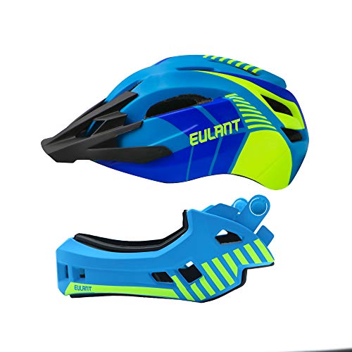 Casco de Bicicleta Niños Ligero Casco Integral con Protector de Barbilla Desmontable Visera Desmontable Casco de Descenso Niños para Patines Scooter Equilibrio Bicicleta Azul/M