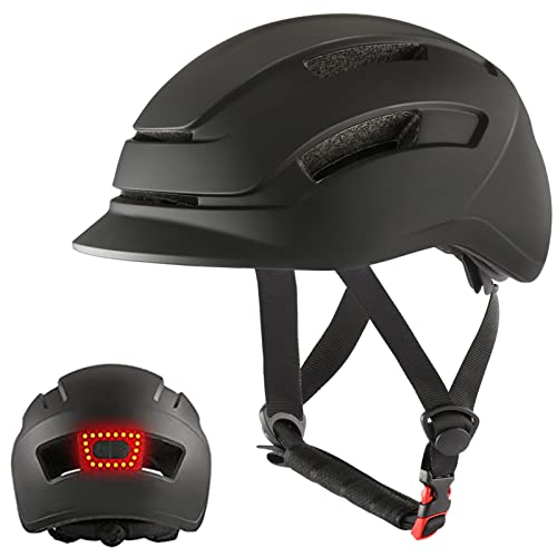 Casco de Bicicleta para Adultos Casco de Ciclismo con Luz USB Recargable para Viajeros Urbanos Scooter Eléctrico Certificado CE de Carretera de Montaña Ligero Ajustable para Hombres Mujeres(L)