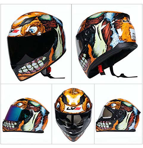 Casco de Moto, Casco de Cara Completa Modular para Adolescentes Flip Up Doble Visera Protector Solar, Pintura de Personalidad Bicicleta Four Seasons Motorcycle Racing Helmet,Dragon,L