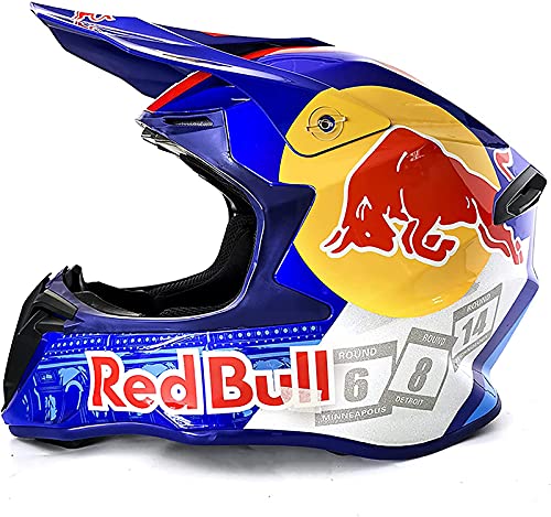 Casco de motocross, Casco de motocross para jóvenes, Casco de motocross profesional, Certificación DOT, Casco integral MTB, Apto para adultos y niños Red Bull blue,S=55-56CM