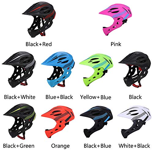 Casco Helmet Loop Barbilla con luz Trasera para Montar Casco de Bicicleta Desmontable Unisex niños al Aire Libre Seguro Cara Completa Ciclismo protección Equilibrio Bicicleta-Verde Negro_China
