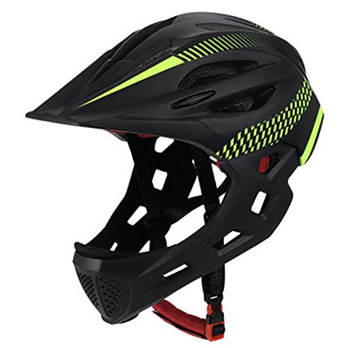 Casco Helmet Loop Barbilla con luz Trasera para Montar Casco de Bicicleta Desmontable Unisex niños al Aire Libre Seguro Cara Completa Ciclismo protección Equilibrio Bicicleta-Verde Negro_China