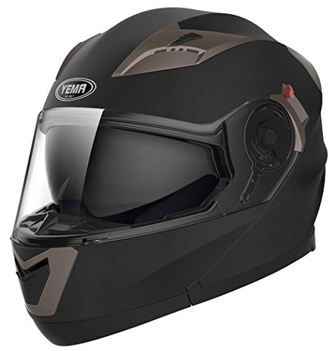 Casco Moto Modular ECE Homologado - YEMA YM-925 Casco de Moto Integral Scooter para Mujer Hombre Adultos con Doble Visera-Negro Mate-L