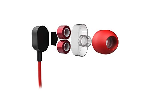 Cascos Gaming Ozone Dual FX - Auriculares con microfono in-Ear - 3 Tipos de tamaño, Cable Anti enredos, Controlador en Línea, Jack 3.5mm, Rojo y Negro