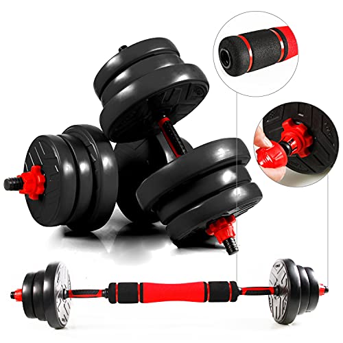 CCLIFE Mancuernas Ajustables con Pesas Barra y Discos 20/30 / 40KG Mancuernas 2en1, Color:con Barra 2x10 KG,Negra