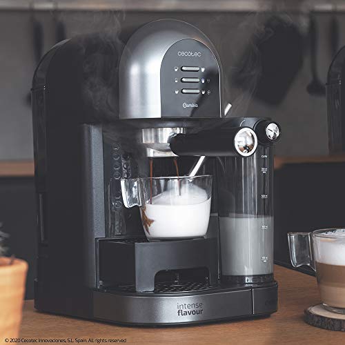 Cecotec Cafetera Semiautomática Power Instant-ccino 20 Chic Serie Nera. para café molido y en cápsulas, 20 Bares, Depósito de Leche 0.7ml, Depósito de Agua 1.7L, 1470W