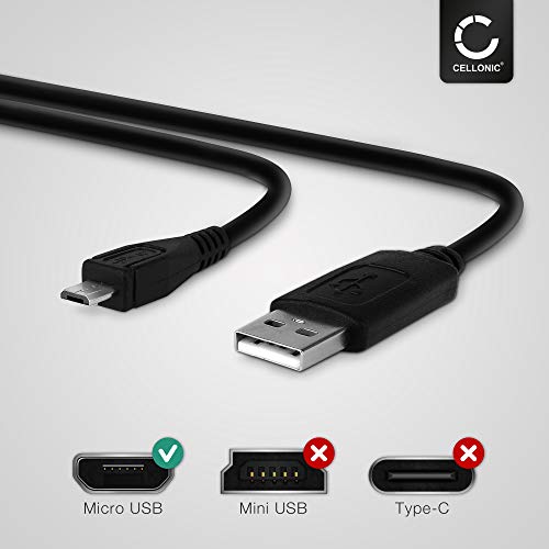 CELLONIC® Cable de Datos 1m Compatible con Garmin Edge 520 Plus, 820, 1000, 1030 / Dashcam 55 / Zumo 595 / Approach/Dezl 760 Cable Cargador Micro USB a USB A 2.0 1A Negro conexión USB PVC