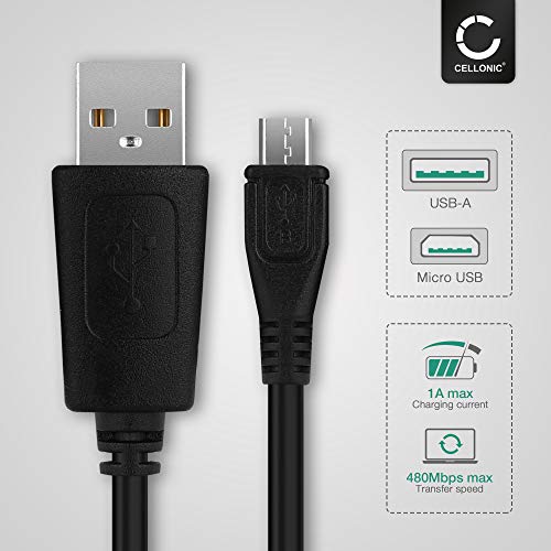 CELLONIC® Cable de Datos 1m Compatible con Garmin Edge 520 Plus, 820, 1000, 1030 / Dashcam 55 / Zumo 595 / Approach/Dezl 760 Cable Cargador Micro USB a USB A 2.0 1A Negro conexión USB PVC