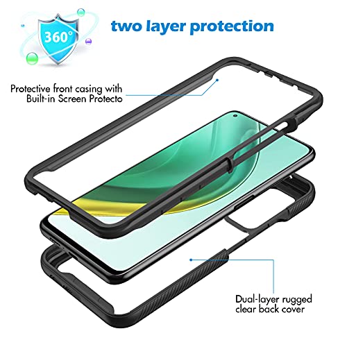 CENHUFO Funda Xiaomi Mi 10T Pro 5G, Funda Xiaomi Mi 10T 5G Antigolpes con Protector de Pantalla Integrado 360° Carcasa Anti-Amarilleo Robusto Case Transparente Funda para Mi 10T Pro 5G /10T 5G - Negro