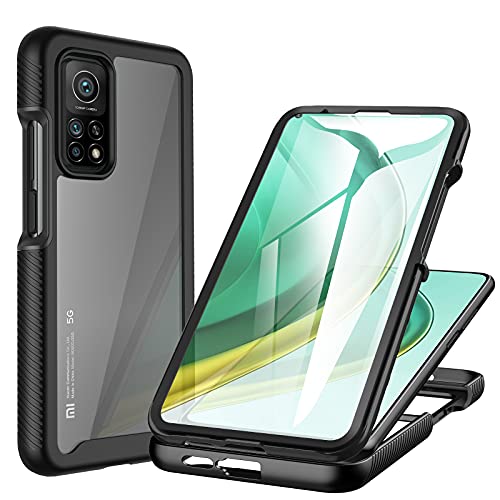 CENHUFO Funda Xiaomi Mi 10T Pro 5G, Funda Xiaomi Mi 10T 5G Antigolpes con Protector de Pantalla Integrado 360° Carcasa Anti-Amarilleo Robusto Case Transparente Funda para Mi 10T Pro 5G /10T 5G - Negro