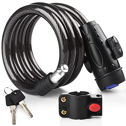 Cerradura de Bicicleta, [con Llave] [Impermeable] Diyife Candado de Cable, 1,2m Candado en espiral para bicicleta con 2 Llaves & Montatura, Largo Exterior Candado de Cable para Moto, Scooter, Bici