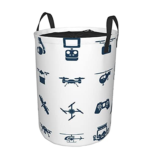 Cesta de almacenamiento, colección de iconos simples de colores planos de objetos de drones voladores, cesto de lavandería grande plegable con asas 21.6"x16.5"