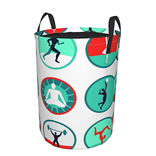 Cesta de almacenamiento, iconos y letreros de fitness: jogging, natación, cesto de lavandería grande plegable con asas 21.6"x16.5"