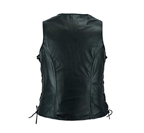 Chaleco de cuero para mujer Chaqueta sin mangas de cuero de búfalo de grano superior genuino negro / Chaleco M (10)